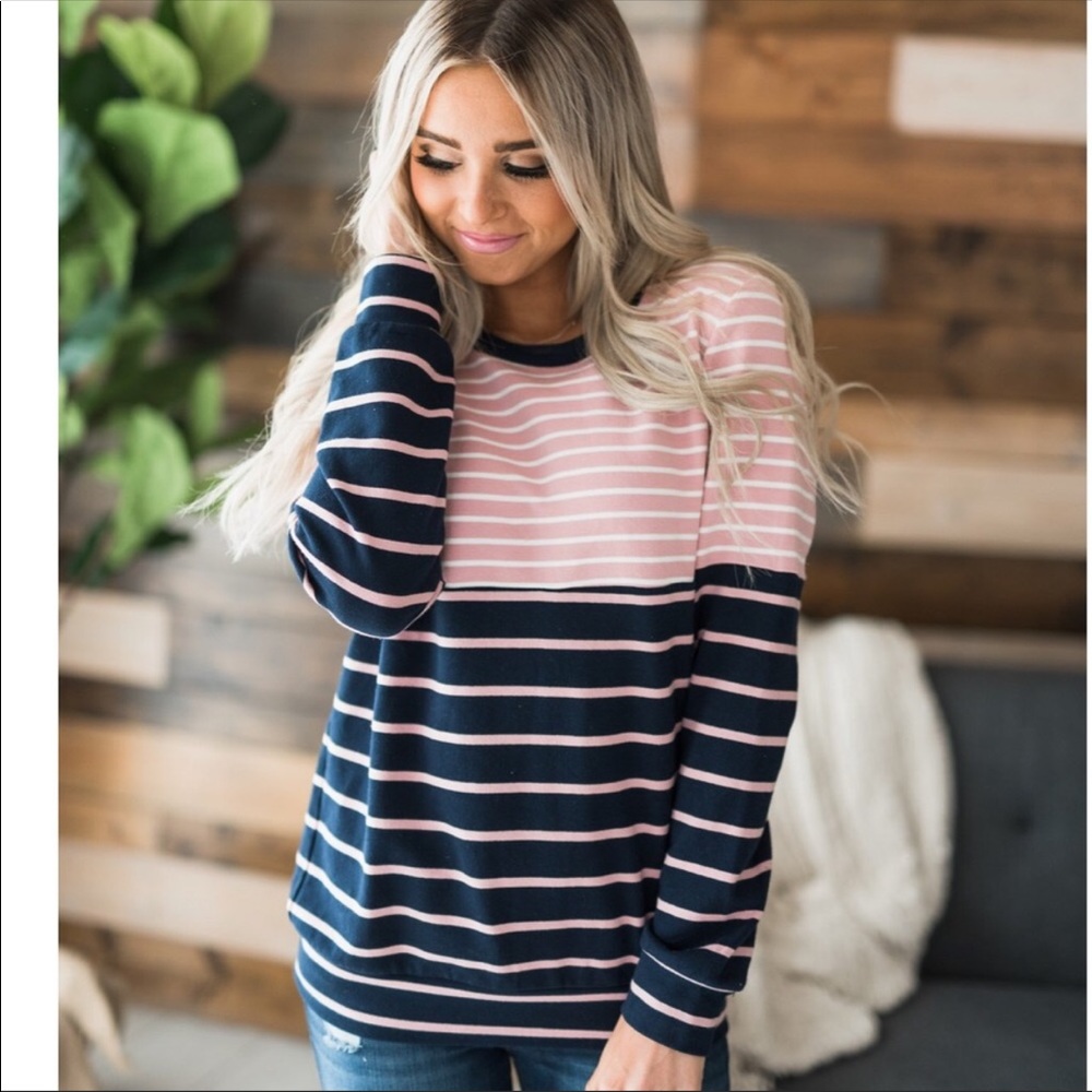 Ampersand Avenue Pink & Blue Stripped Pullover